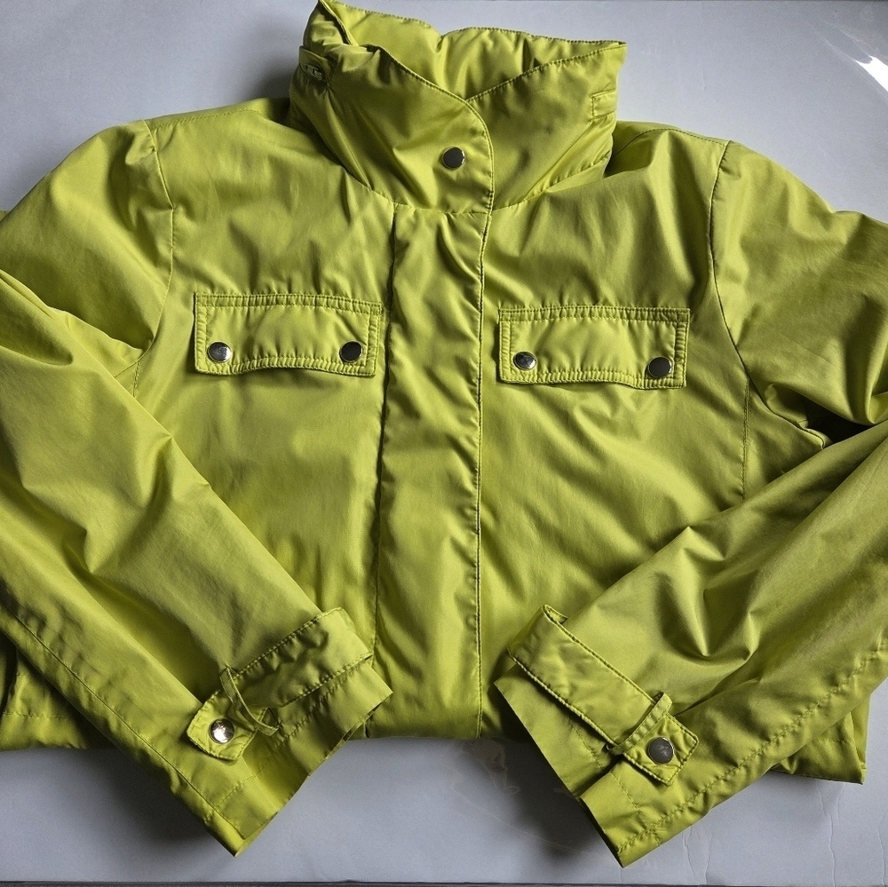 Alfani Lime Green Poly Satin Hidden Hood Utility Jacket. - Picture 9 of 9